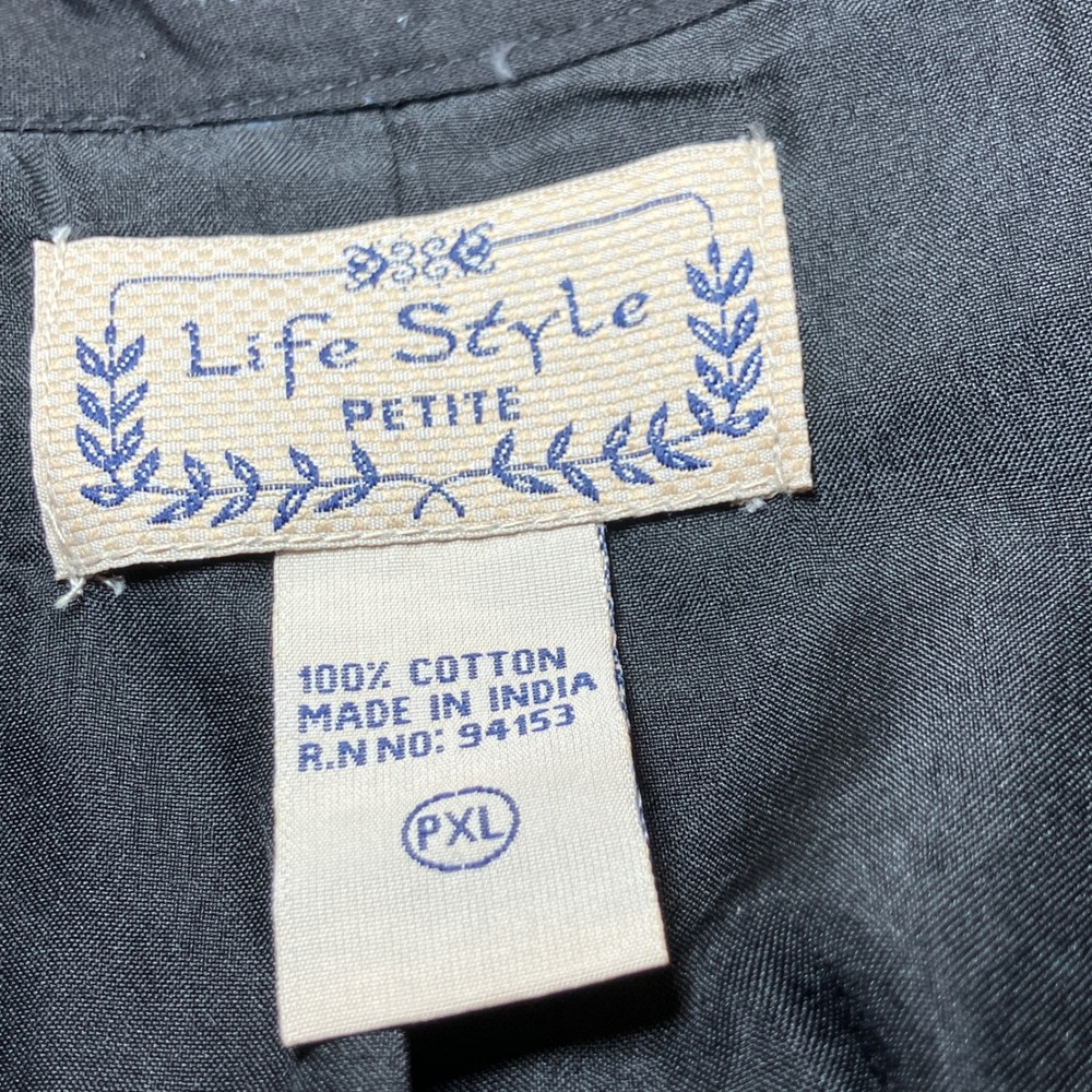 Life Style Petite Jacket Women PXL Black Blue Embroidered Art Boho Open Front - Picture 10 of 10